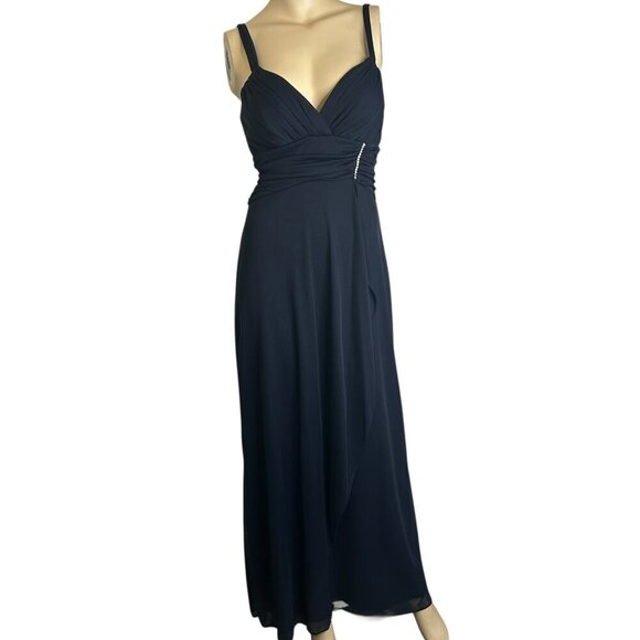 Vintage‎ Betsy & Adam Navy Blue Chiffon Prom Dress Sz 8 Formal Evening Gown - Picture 1 of 11